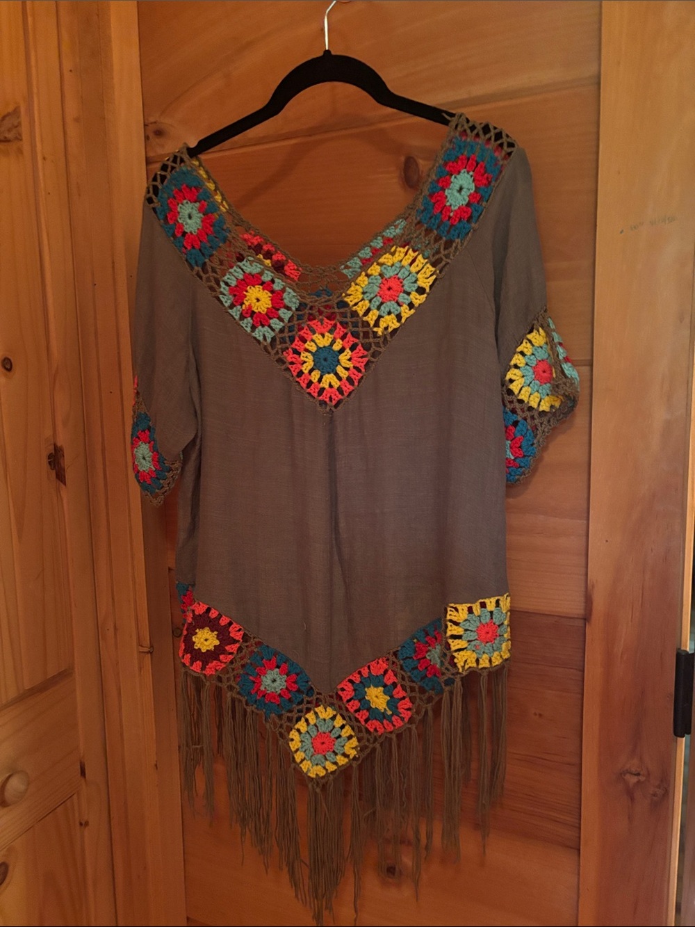 Olive Boho Crochet Fringe Tunic Top